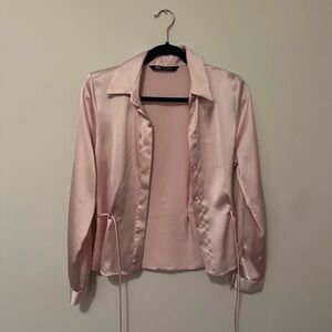 Zara Pink Satin Button-Up Blouse